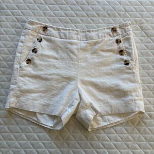 Alice Collection Linen Blend Shorts Cream  Lined Side Pockets Buttons 3.5” Seam
